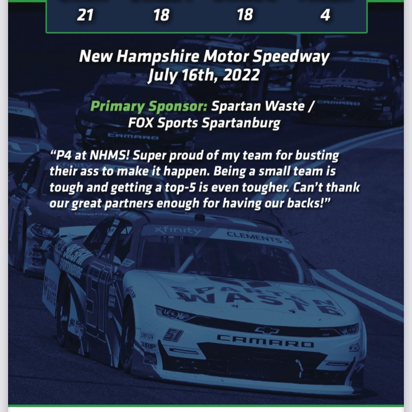 Jeremy Clements signed limited edition trading card, Race 18