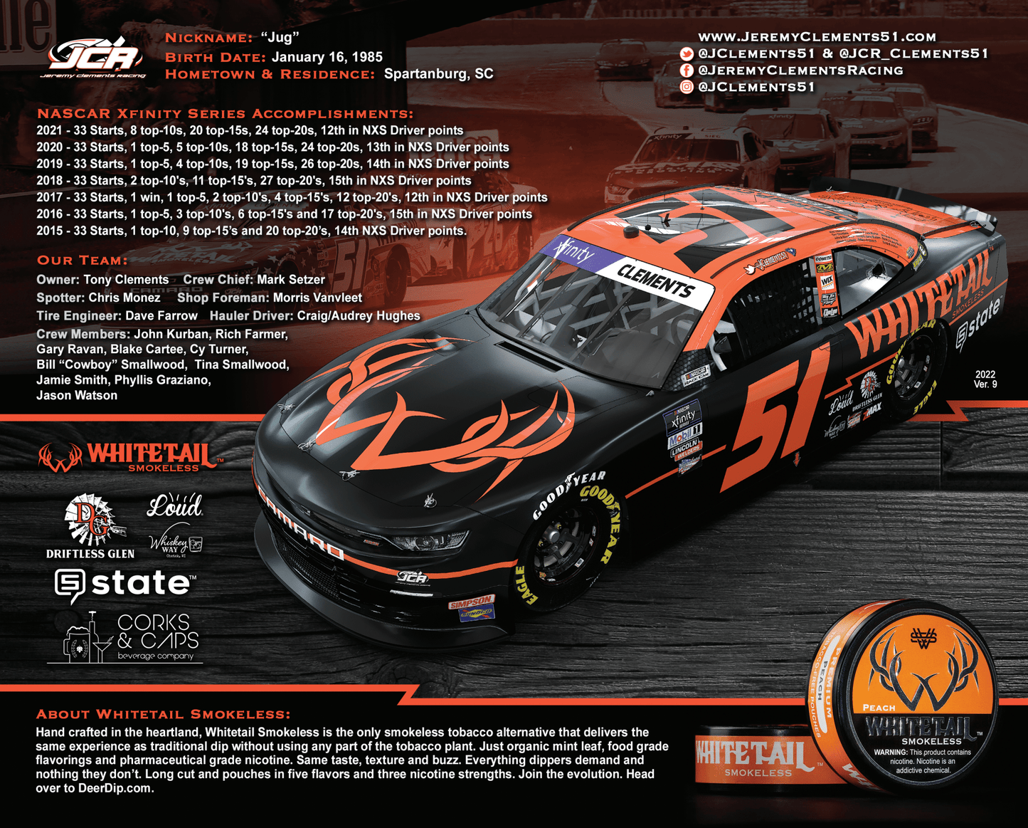 SIGNED Jeremy Clements NASCAR Hero Card