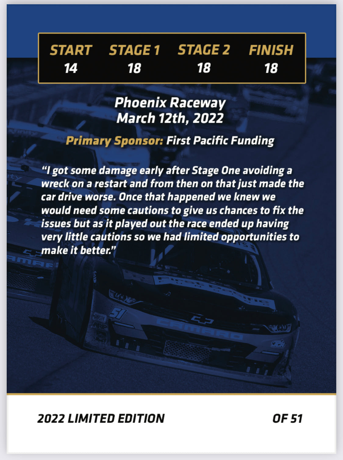 Jeremy Clements signed limited edition trading card, Race 4