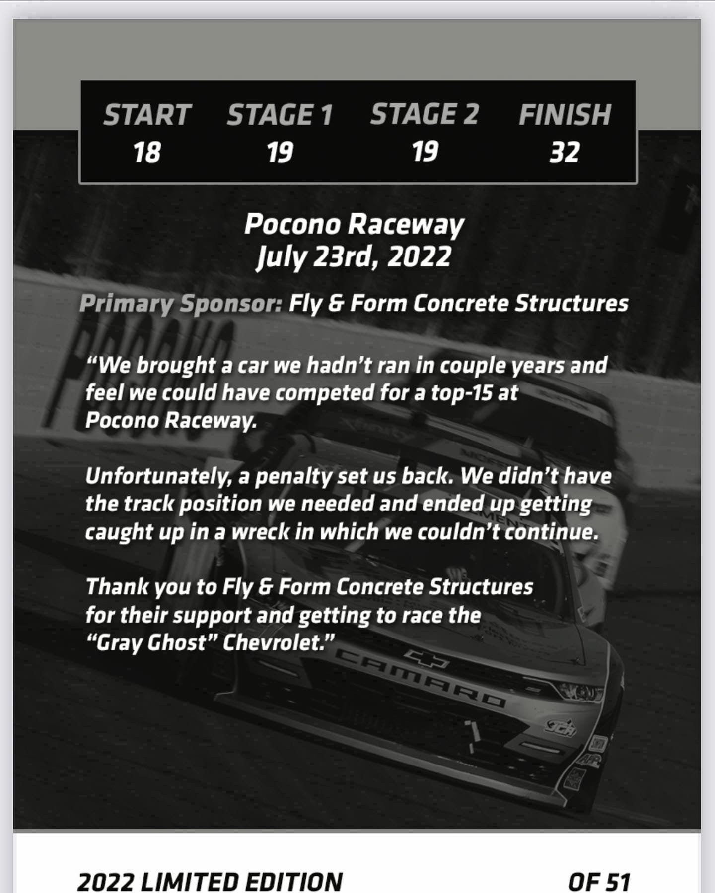 Jeremy Clements signed limited edition trading card, Race 19
