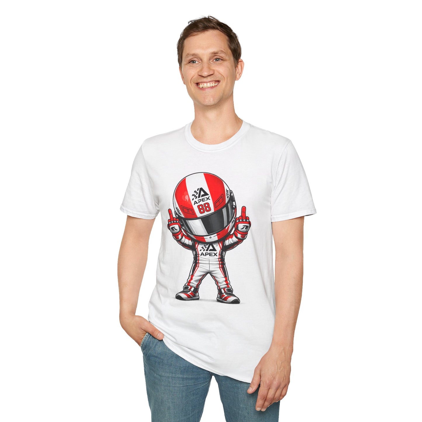 Racing Driver Helmet Cartoon T-Shirt — Cute Apex 88 Motorsports Tee