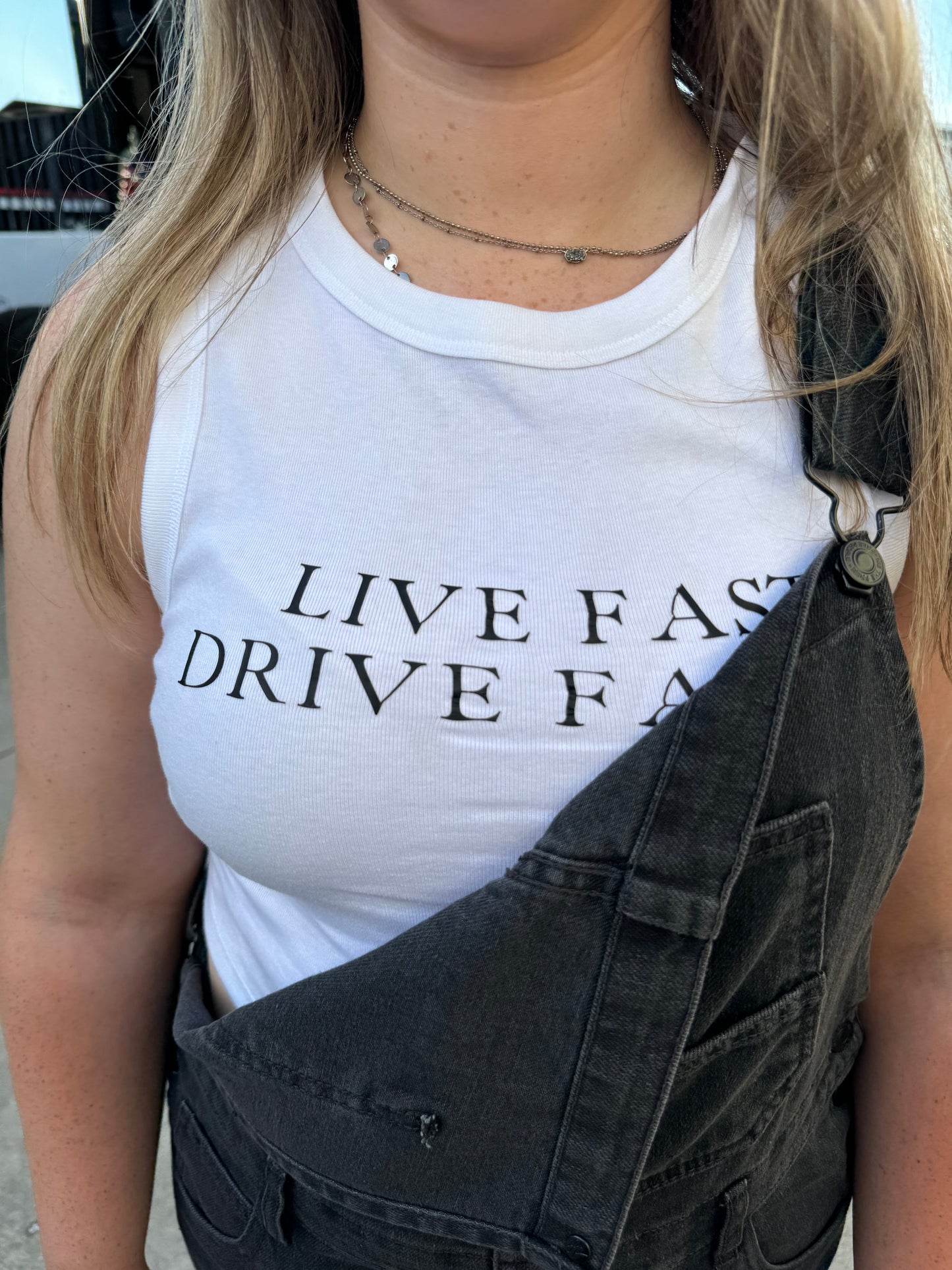 “Live Fast Drive Faster” Crop Muscle Tank Top