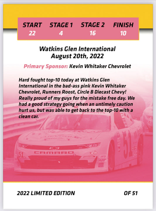 Jeremy Clements signed limited edition trading card, Race 22