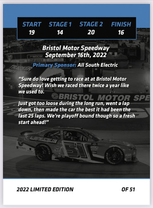 Jeremy Clements signed limited edition trading card, Race 26