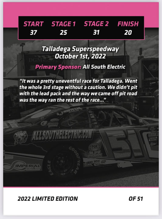 Jeremy Clements signed limited edition trading card, Race 28