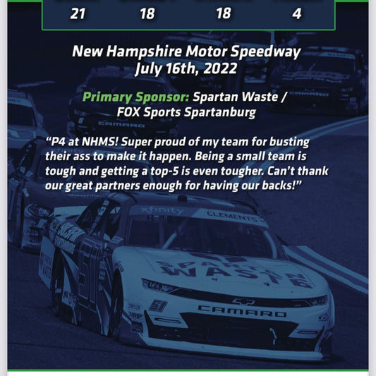Jeremy Clements signed limited edition trading card, Race 18