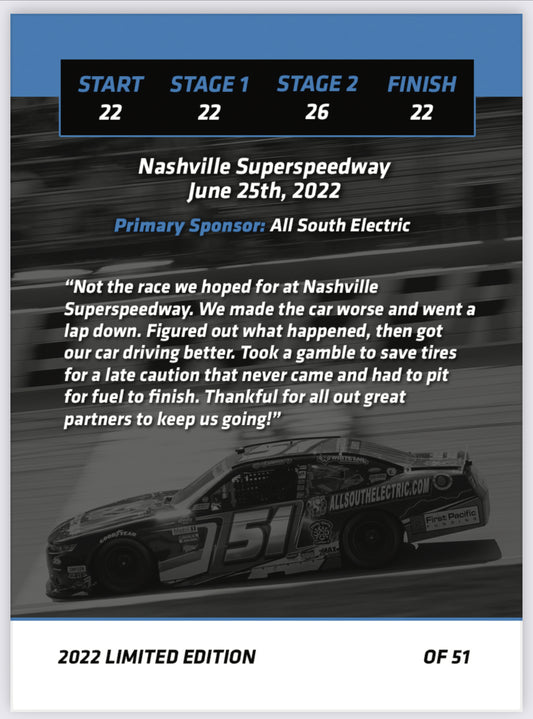 Jeremy Clements signed limited edition trading card, Race 15