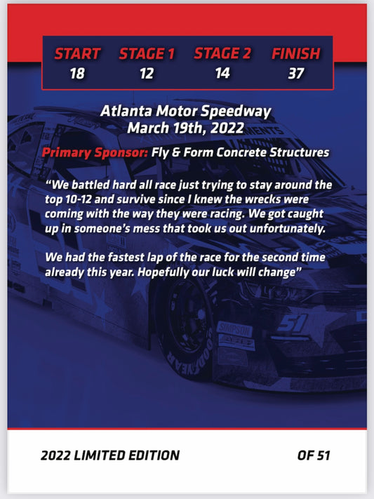Jeremy Clements signed limited edition trading card, Race 5