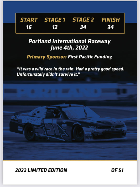 Jeremy Clements signed limited edition trading card, Race 14