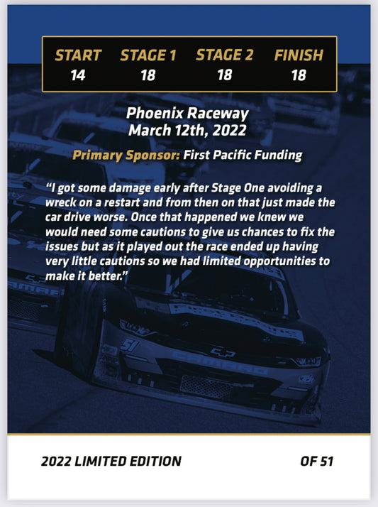Jeremy Clements signed limited edition trading card, Race 4
