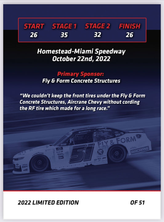 Jeremy Clements signed limited edition trading card, Race 31