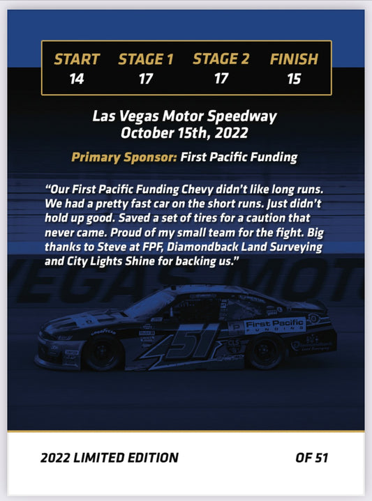 Jeremy Clements signed limited edition trading card, Race 30